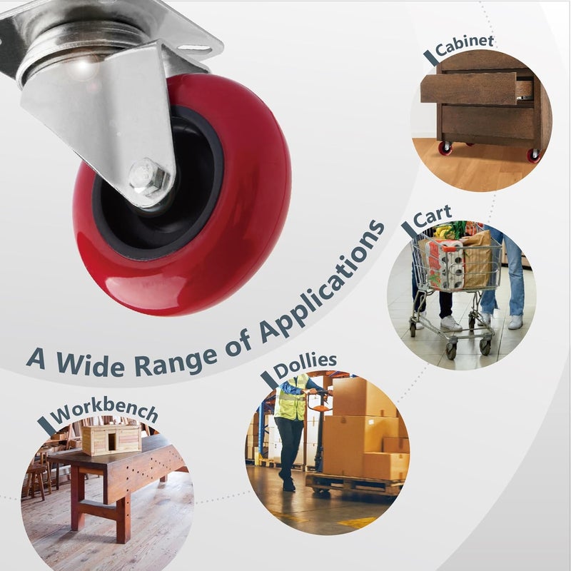 POWERTEC 3 Inch Swivel Caster Wheels Set of 4 with 640 lbs Loads, Heavy Duty Plate Casters, PU Castor Wheels for Furniture, Cart, Dolly and Workbenches (17206) - Image 4